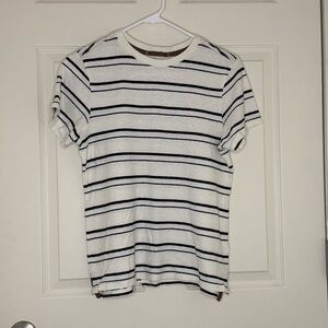REI Cream and Black Striped Short Sleeve Tee